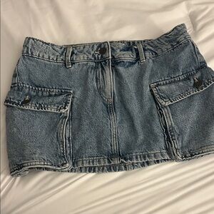 Garage Blue Denim Skirt with Buttoned Pockets